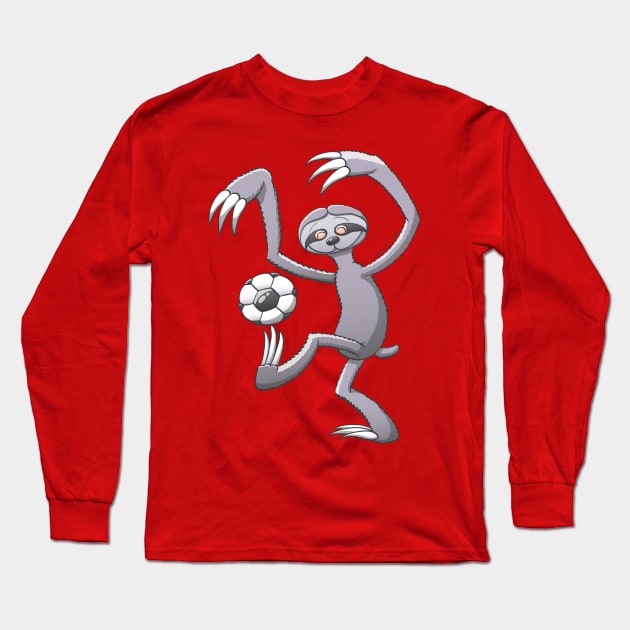 Cool sloth making a big effort to wake up and play soccer Long Sleeve T-Shirt by zooco